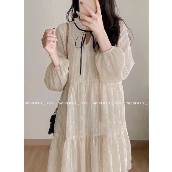 [Ảnh thật] Đầm - Váy babydoll tiểu thư voan chấm bi 3 tầng thắt nơ | BigBuy360 - bigbuy360.vn