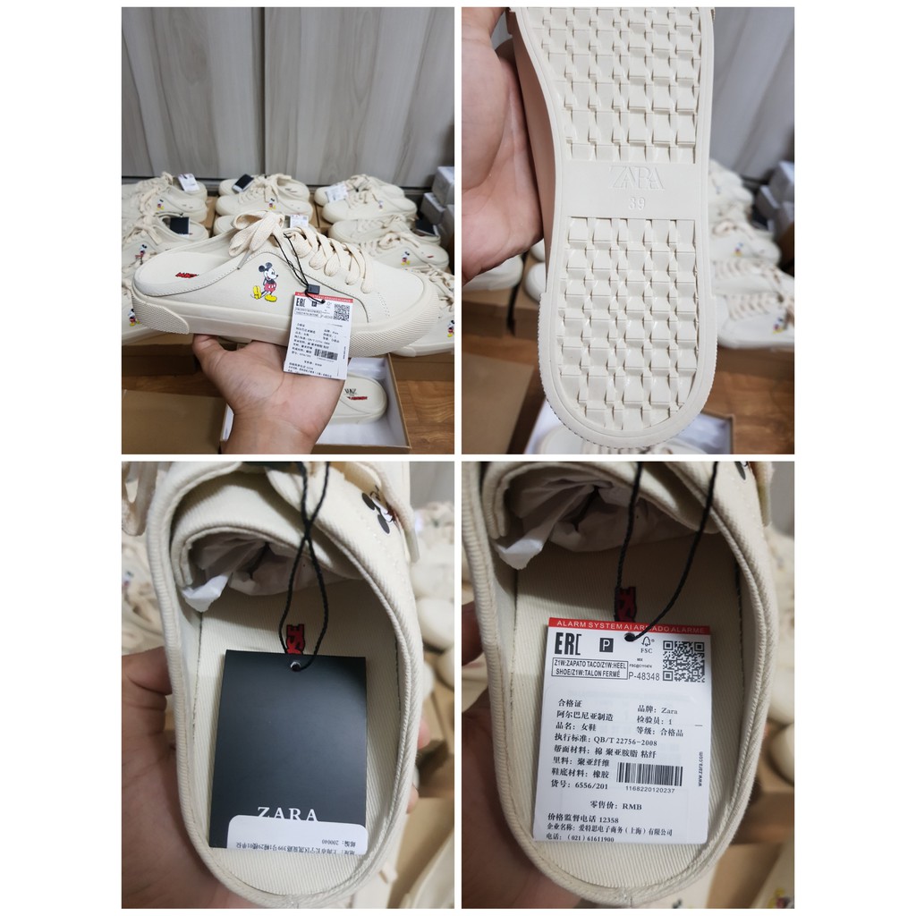 Giày Zara Lười Canvas Chuột Mickey Đạp Gót