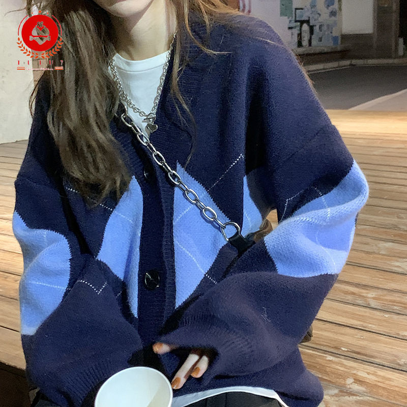 Áo khoác Cardigan cổ chữ V dài tay kẻ sọc caro thời trang cho nữ | BigBuy360 - bigbuy360.vn