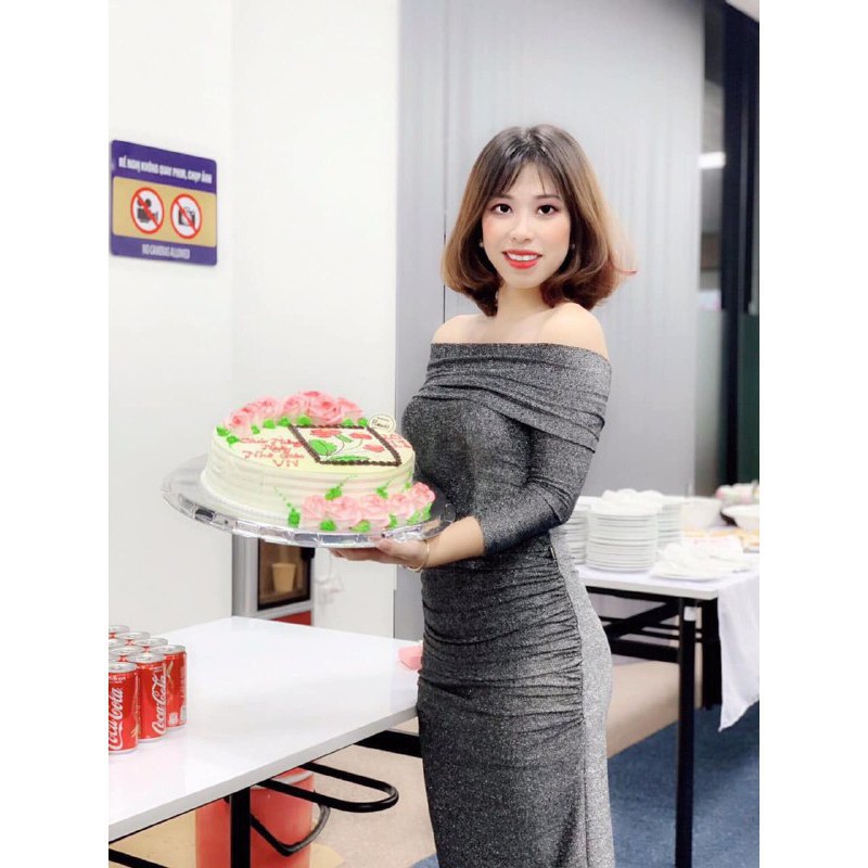 [ xả kho ] MiD Đầm body trễ vai nhũ kim tuyết V1240 cao cấp Mie Design kèm ảnh thật