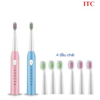 Bàn chải đánh răng điện rung 5 gấp độ - Bàn chải rung âm kèm 4 đầu chải Máy đánh răng