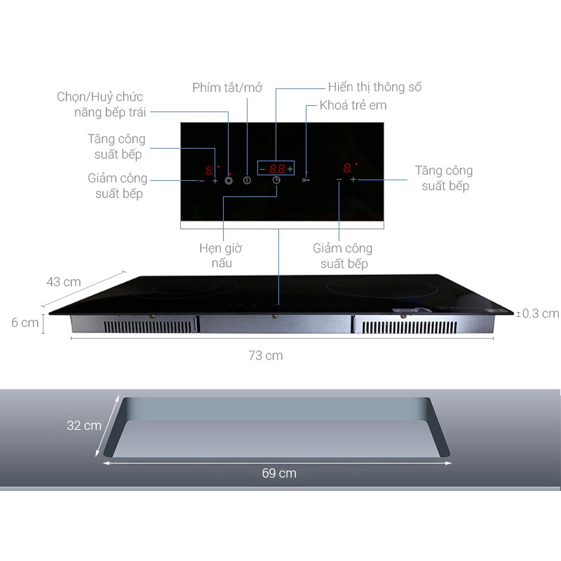 [Mã ELTECHZONE giảm 5% đơn 500K] Bếp kính âm 2 từ Malloca MH-02I - Hàng chính hãng