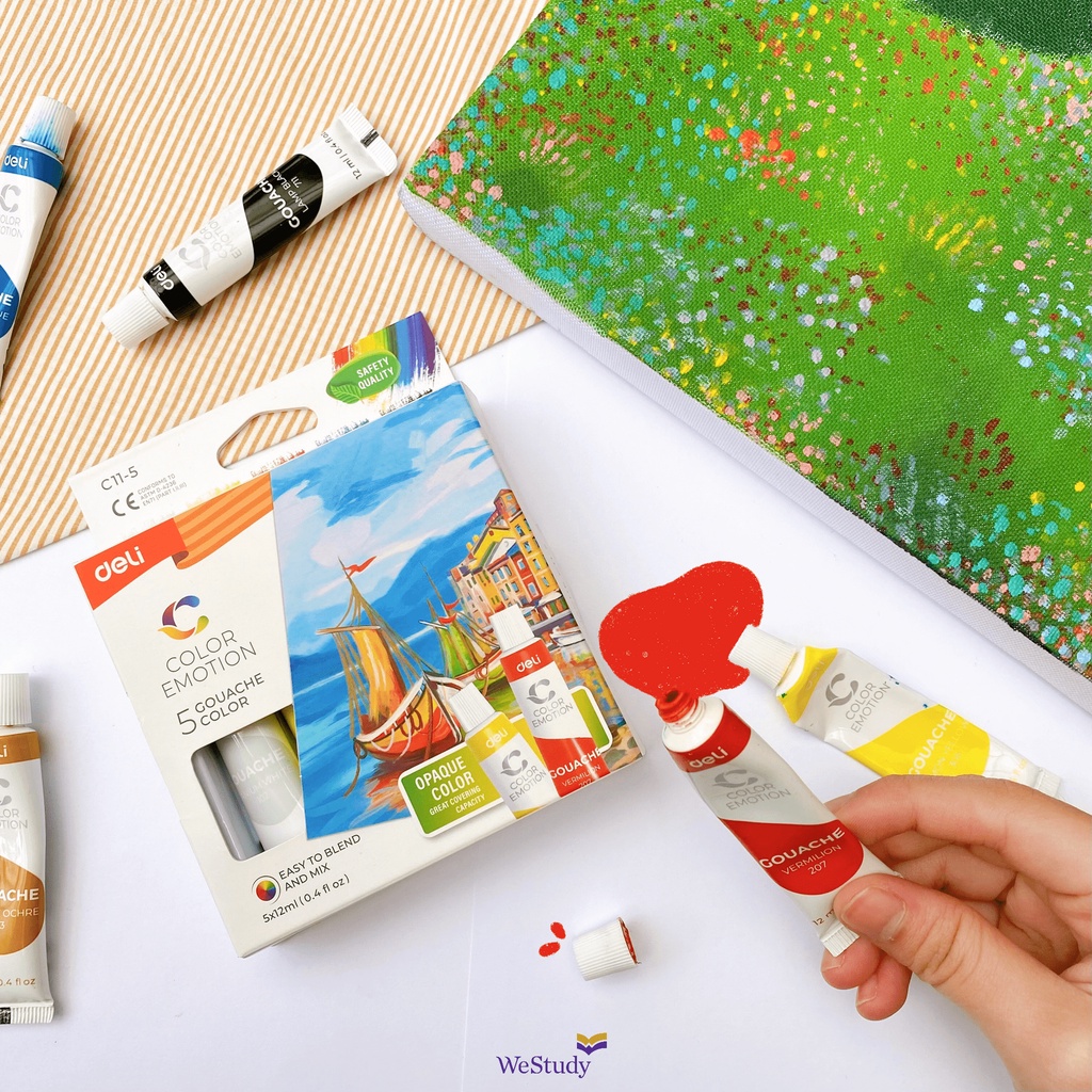 Hộp màu nước Gouache 5 màu cơ bản - TẶNG KÈM CỌ VẼ