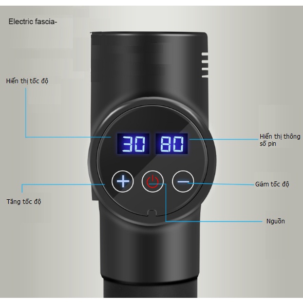 Súng massage cầm tay cao cấp EM009  30 mức độ rung, 6 Đầu Massage,Màn LCD, điều khiển Cảm Ứng 1 chạm