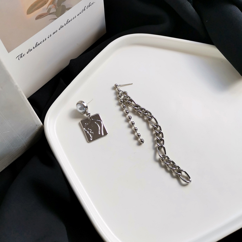 Bông Tai Dây Xích Hai Lớp Dài Bằng Kim Loại Họa Tiết Dập Nổi 22767