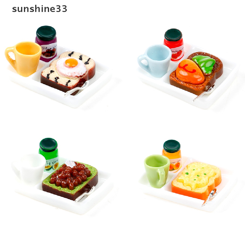 Set mô hình bánh mì mứt/ đĩa ăn/ muỗng/ cốc trang trí nhà búp bê