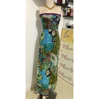 Đầm maxi dài hoa xanh hoạ tiết,size S thanh lý