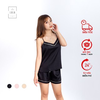 Bộ ngủ lụa 2 dây, đồ ngủ 2 dây lụa cao cấp không nhăn nhàu