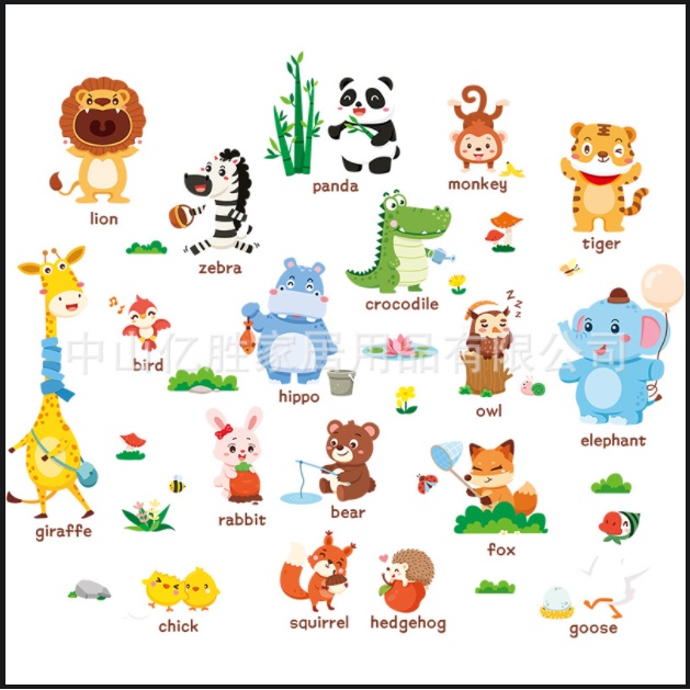 Decal trang trí tường - Thú tiếng anh đặc sắc