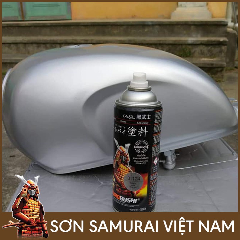 Sơn Samurai màu bạc 3/124 chính hãng, sơn xịt dàn áo xe máy chịu nhiệt, chống nứt nẻ, kháng xăng