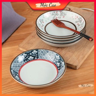 Đĩa sứ, đĩa sứ decor hình tròn đường kính 17.5 và 20.5cm phong cách Nhật dùng trong gia đình, nhà hàng