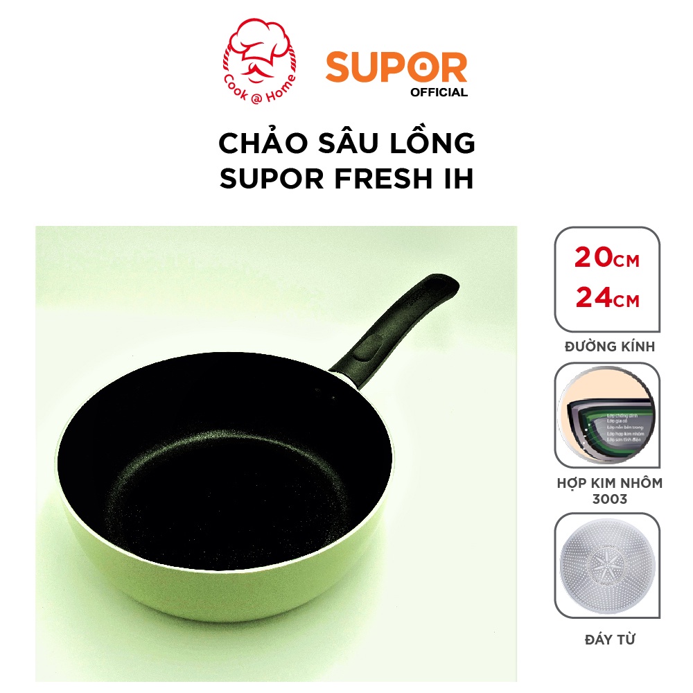 Chảo sâu lòng Supor Fresh IH Supor H20213-SJ20 H20213-SJ24- màu xanh bơ 20cm, 24cm