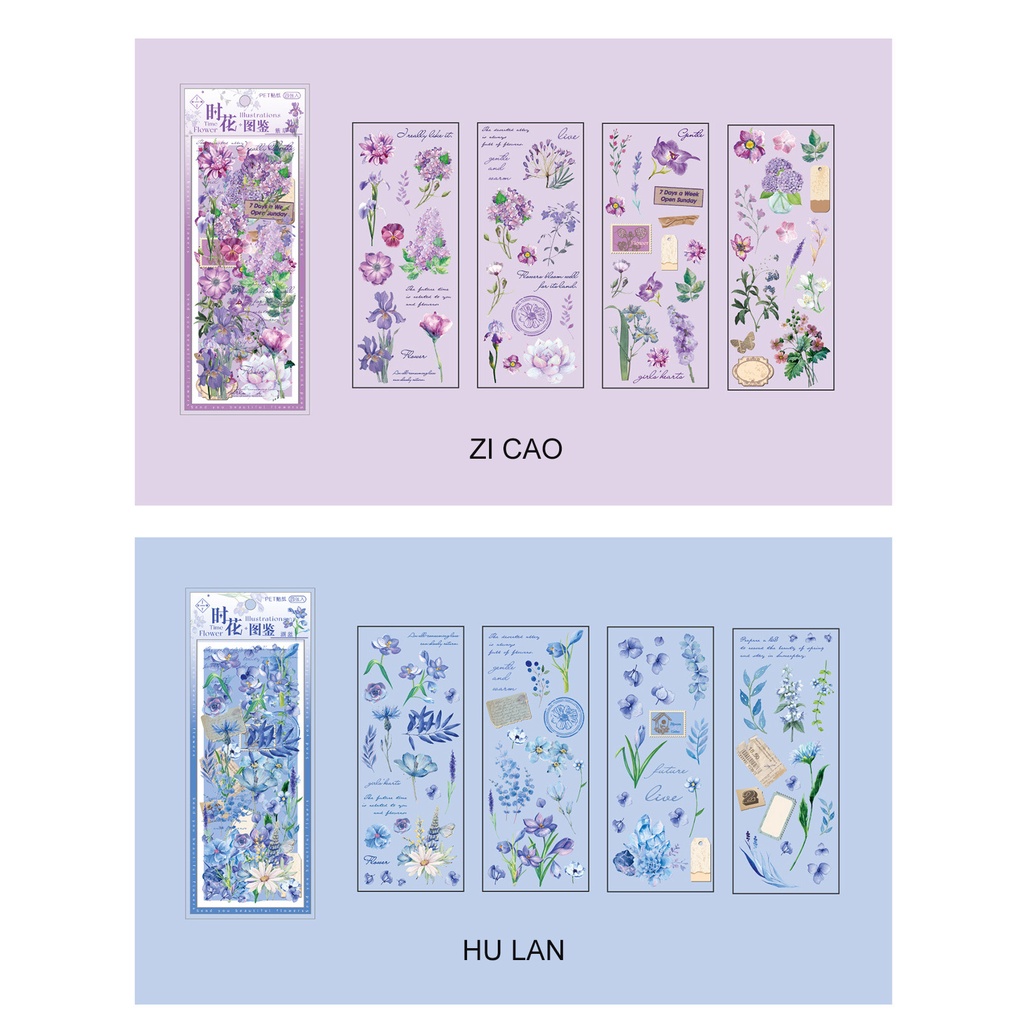 Bộ 4 Tấm Sticker PET Trong Suốt Họa Tiết Hoa Dùng Trang Trí Sổ Tay Phong Cách Vintage