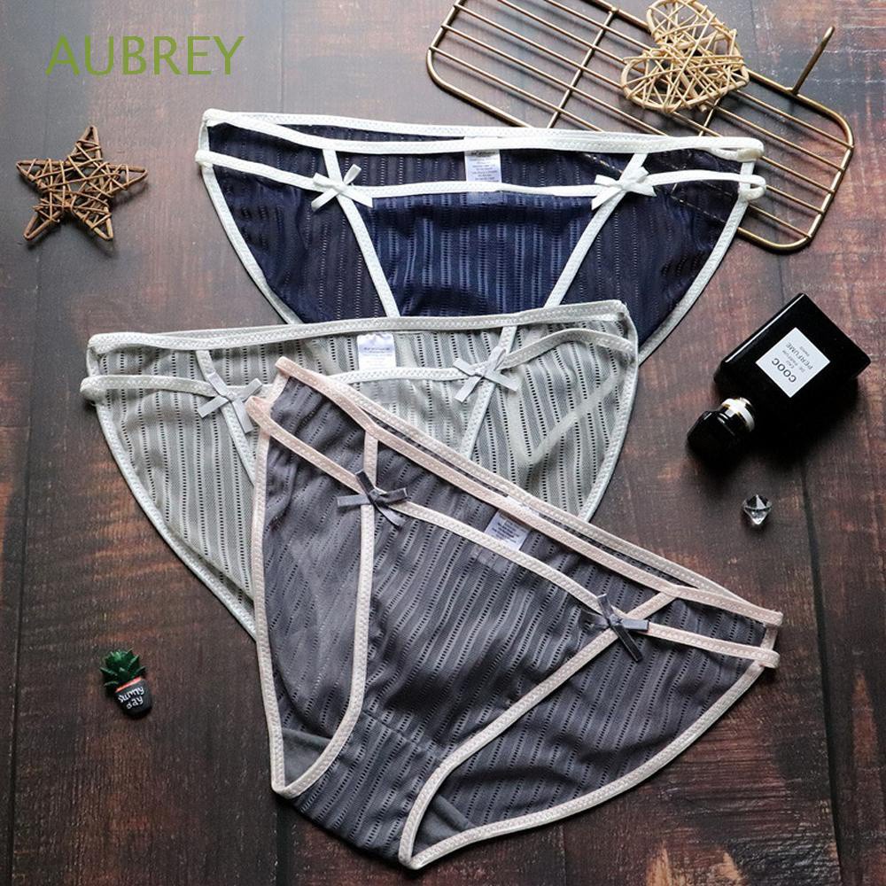 Aubrey Quần Lót Cotton Phối Ren Lưới Xuyên Thấu Thoáng Khí Không Đường May Đính Nơ Gợi Cảm Cho Nữ