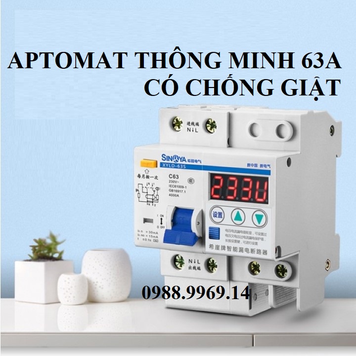 Aptomat thông minh- Ngắt điện theo giá vị VÔN và AMPE cài đặt 63A