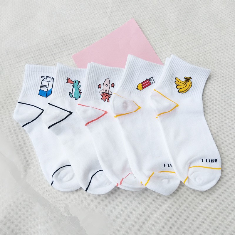 Tất Cổ Cao Nam Nữ Họa Tiết Màu Trắng Hoạt Hình Cute Co Giãn, Thoáng Mát, Khử mùi hiệu quả - T011 Girl_Friday