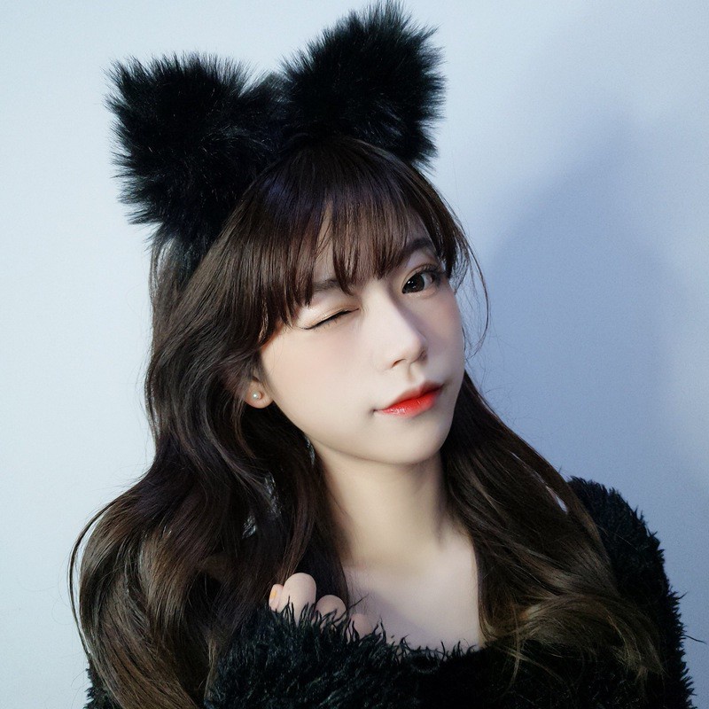 Bờm tóc cute, Cài Tóc Tai Mèo Lông Mềm Mại Dễ Thương Cute Cosplay Màu Đen Trắng