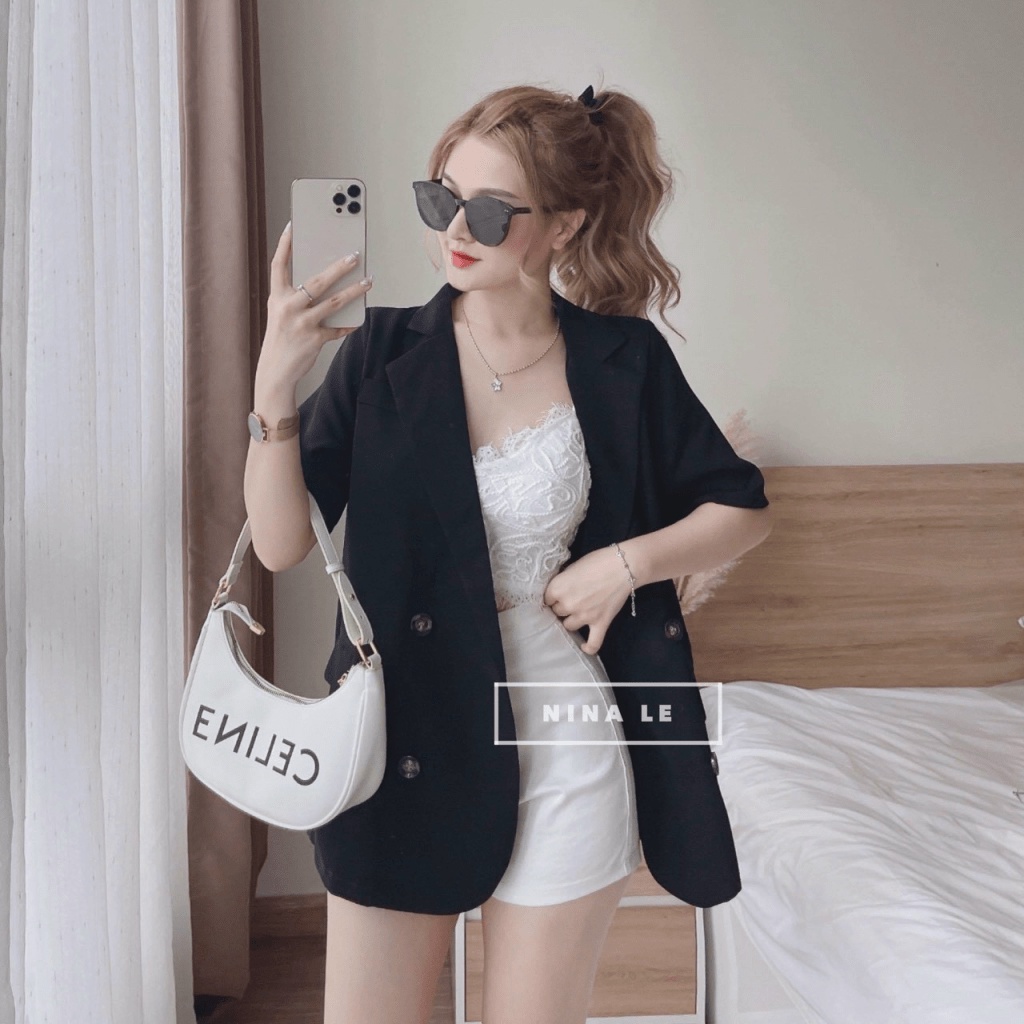 (Free Ship) Sét Áo Khoác Vest Tay Ngắn Diện Đi Làm Đi Chơi Đều Sang Chảnh UP Valetina Shop
