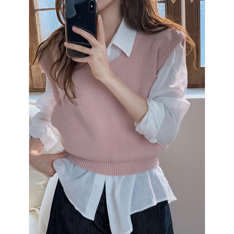 Áo Len Không Tay Màu Hồng Dễ Phối Đồ Thời Trang 49299