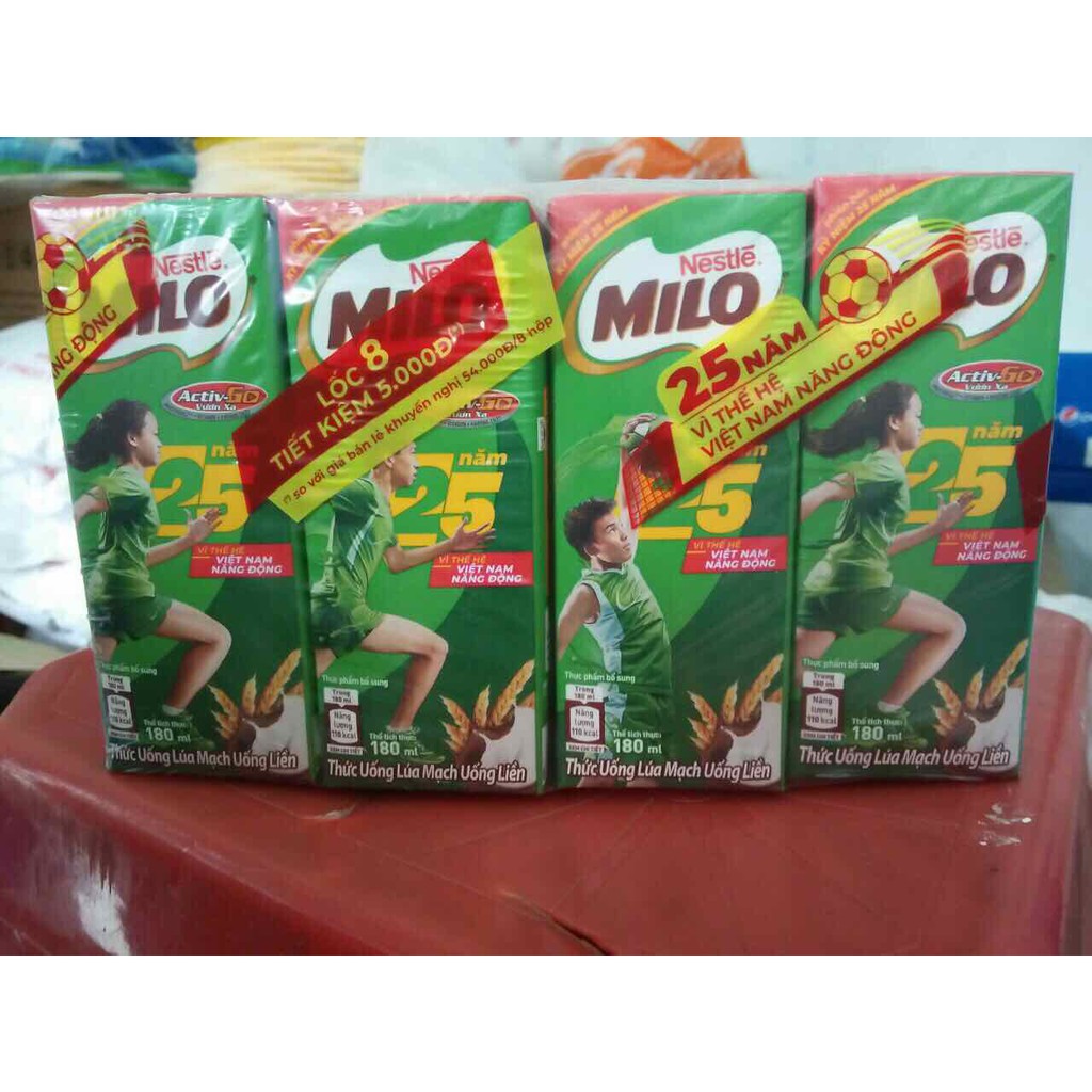 Sữa nước Milo thức uống  lúa mạch 180ml thùng 48 hộp lốc 8