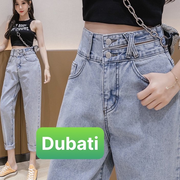 QUẦN BAGGY JEAN CHẤT BÒ XANH LƯNG CAO NÂNG MÔNG KIỂU EO BẢN TO 2 CÚC NHẬT BẢN - DUBATI FASHION