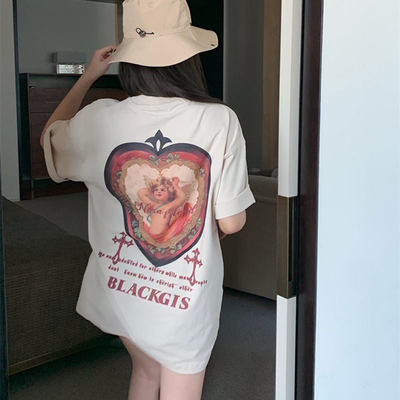 Áo Thun Ngắn Tay Dáng Rộng In Hình Vui Nhộn Phong Cách Hiphop Giản Dị Thời Trang