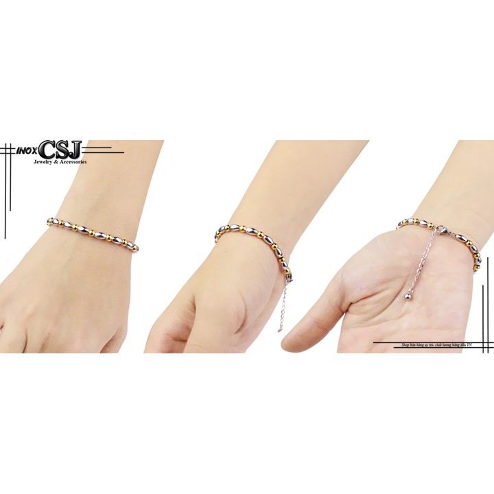 Lắc tay bi tròn hạt gạo 2 màu nhỏ xinh