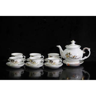 Ấm Chén Đài Cái Vẽ Sen, Đánh Chỉ Vàng Kim, Chuẩn quà tặng năm mới 2019,bộ bình trà bát tràng, bộ trà gốm sứ bát tràng