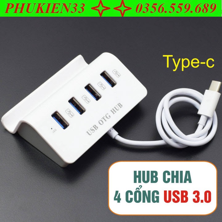 Hub USB Type-C ra 4 cổng USB kiêm giá đỡ cho Điện thoại - MẪU MỚI