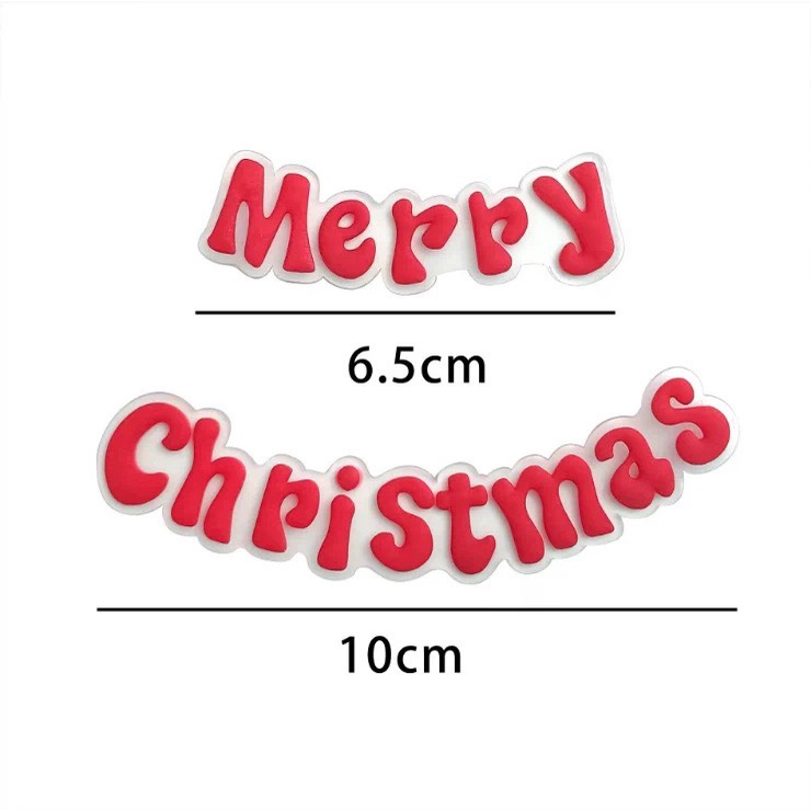 ông già Noel nằm sấp mặt (nhựa) và chữ Merry Christmas nhựa màu đỏ (6,5cm và 10cm)