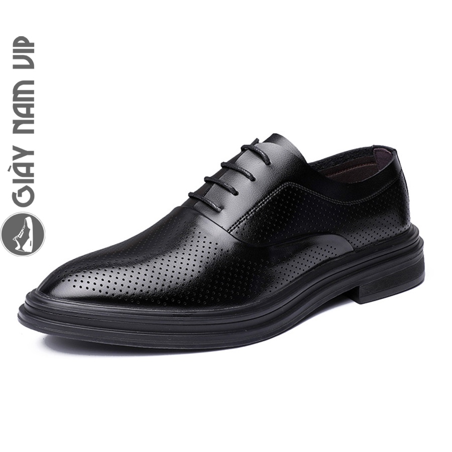 Giày Oxford Nam Đẹp Da Bò Cao Cấp Mũi Tròn GIAYNAMVIP Giày Da Nam Buộc Dây Đục Lỗ Thoáng Khí GNK133