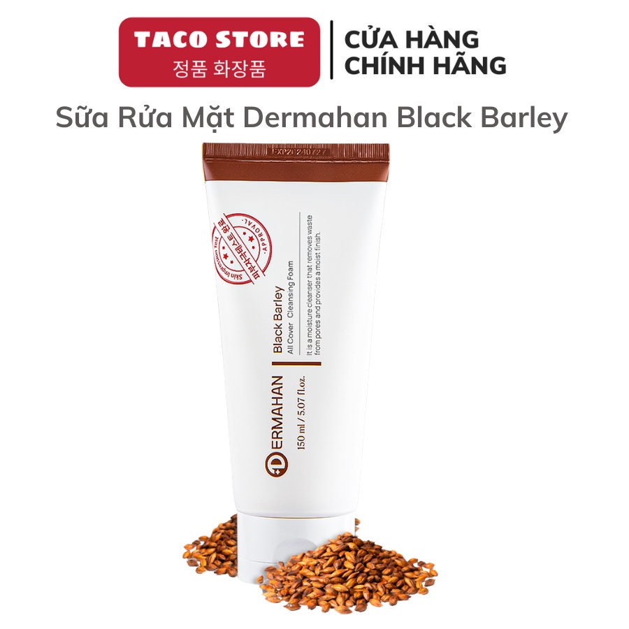 Sửa Rửa Mặt Dermahan Black Barley All Cover Cleansing Foam 150ml Lúa Mạch Đen Làm Sạch Ngừa Lão Hóa Tái Tạo Da