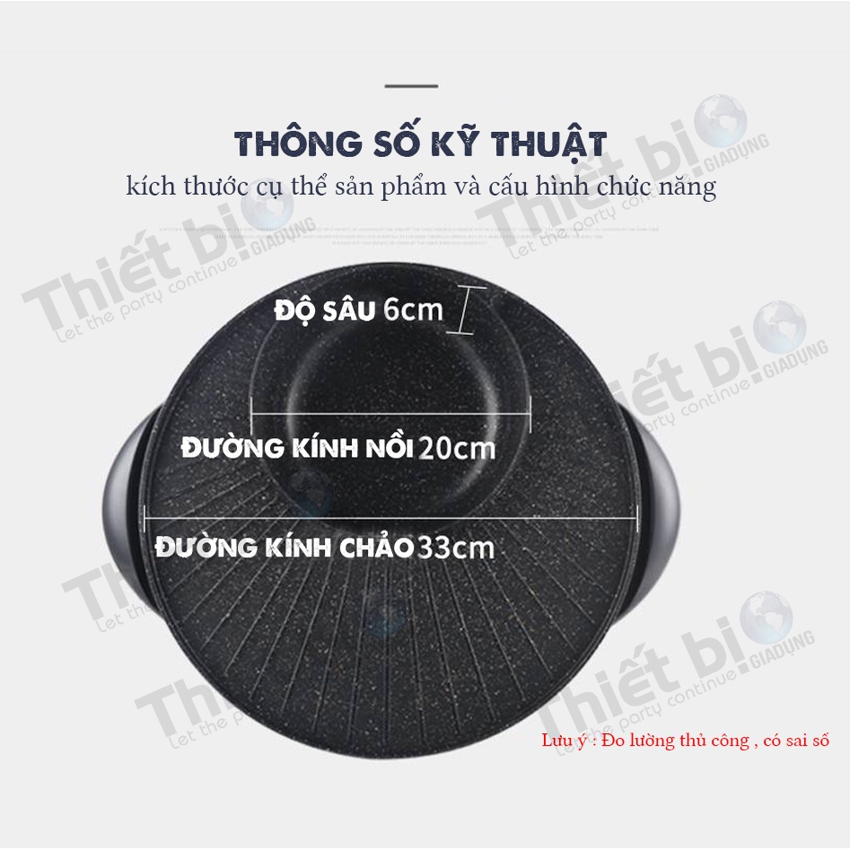 NỒI LẨU NƯỚNG TRÒN size to 34cm  SIÊU CHỐNG DÍNH HN2MM