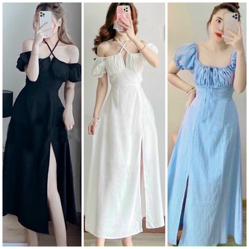 Đầm nhúng ngực xẻ tà 3 màu (kèm hình thật)