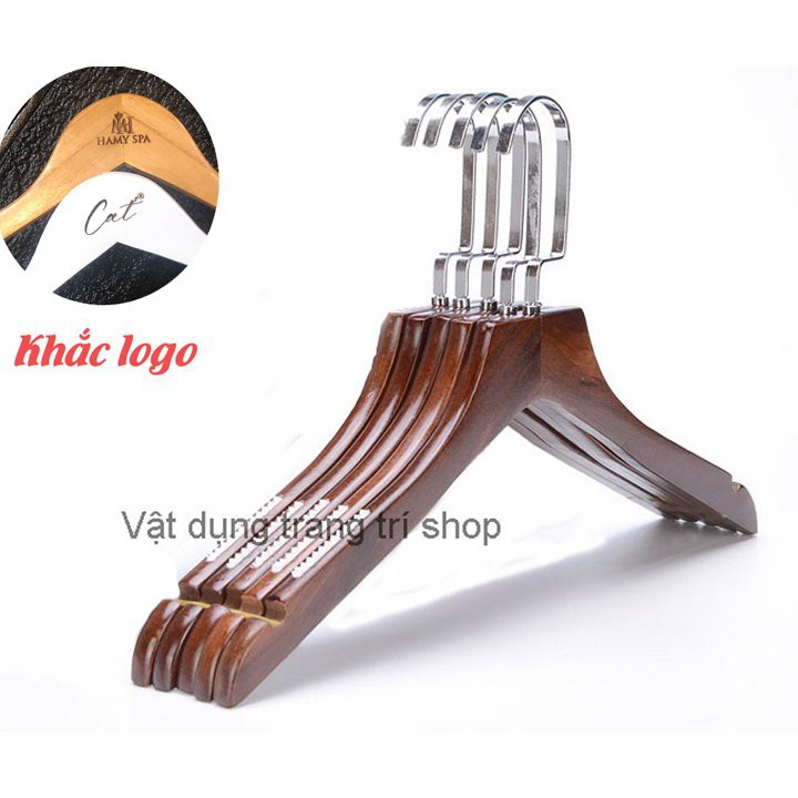 Móc Gỗ Nâu Treo Quần Áo , Vai Đệm 44.5cm (Bộ 10 móc)