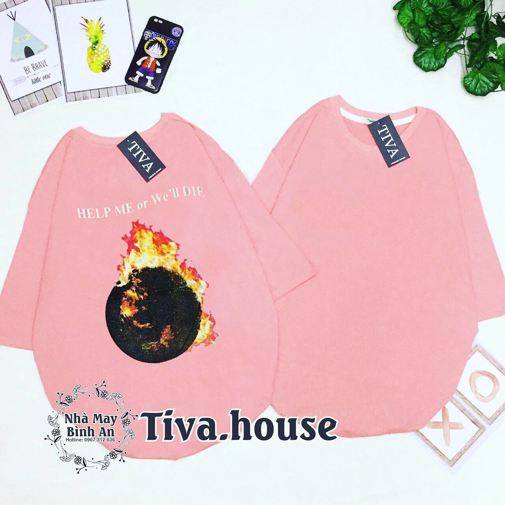 Áo thun tay lỡ form rộng unisex mặc áo phông đôi chữ help me