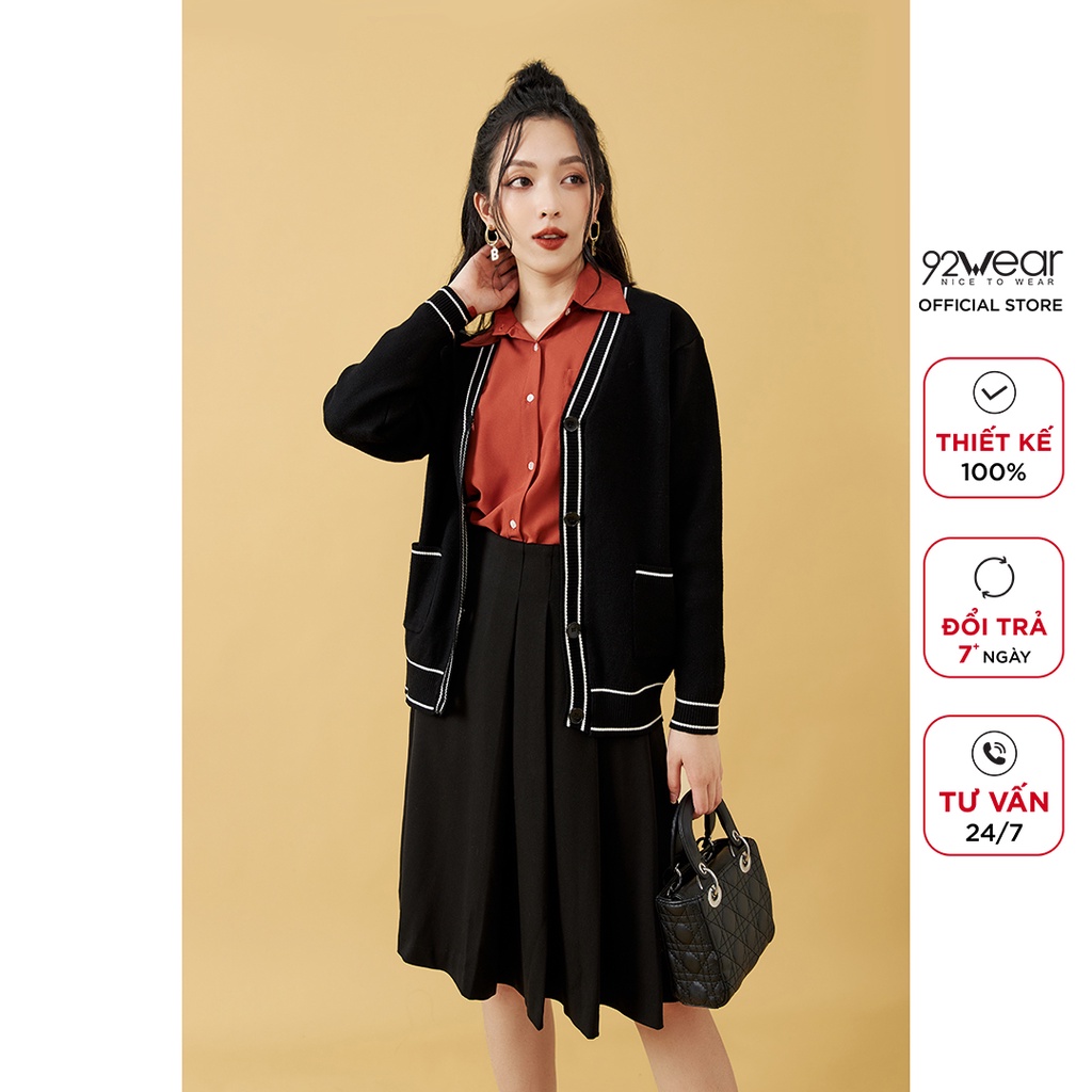 Áo len cardigan nữ dài tay phối viền 92WEAR, chất len cao cấp, co giãn tốt KLA0068 | BigBuy360 - bigbuy360.vn