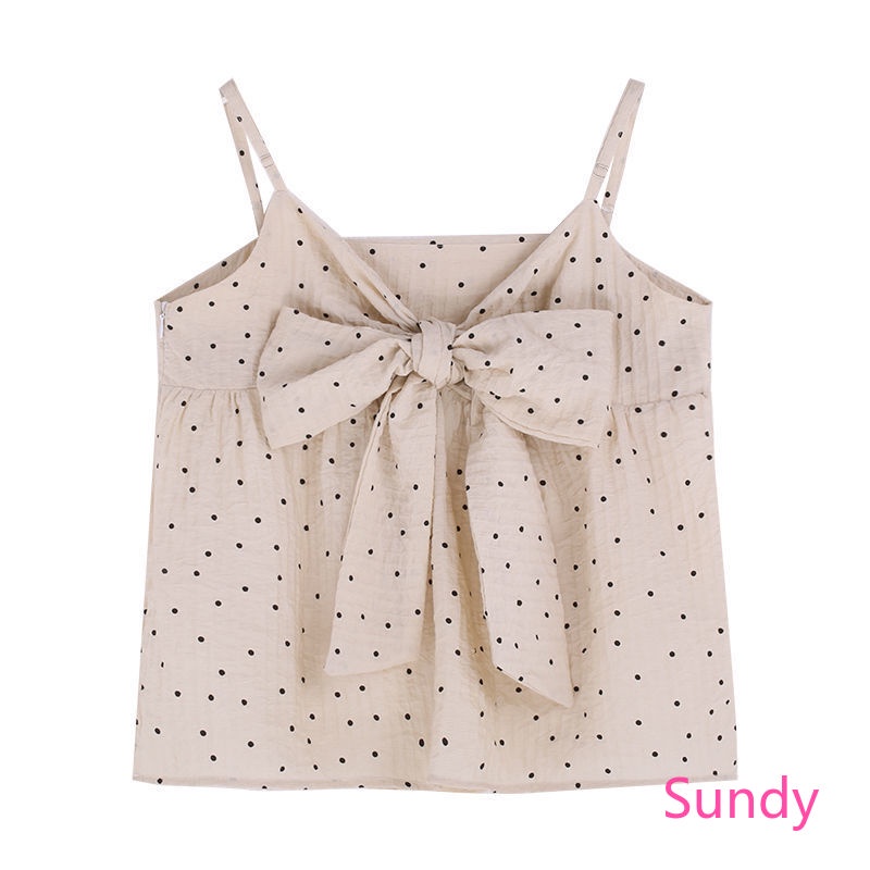 Áo Nữ Hai Dây Dáng Rộng Phối Nơ Xinh Xắn Theo Phong Cách Mùa Hè Hàn Quốc