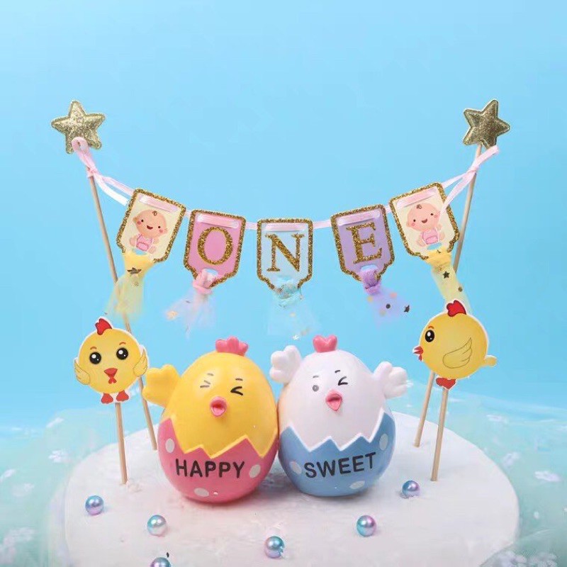 Phụ Kiện Trang Trí Bánh Sinh Nhật Bánh Kem - Cặp Đôi Gà Vương Miện