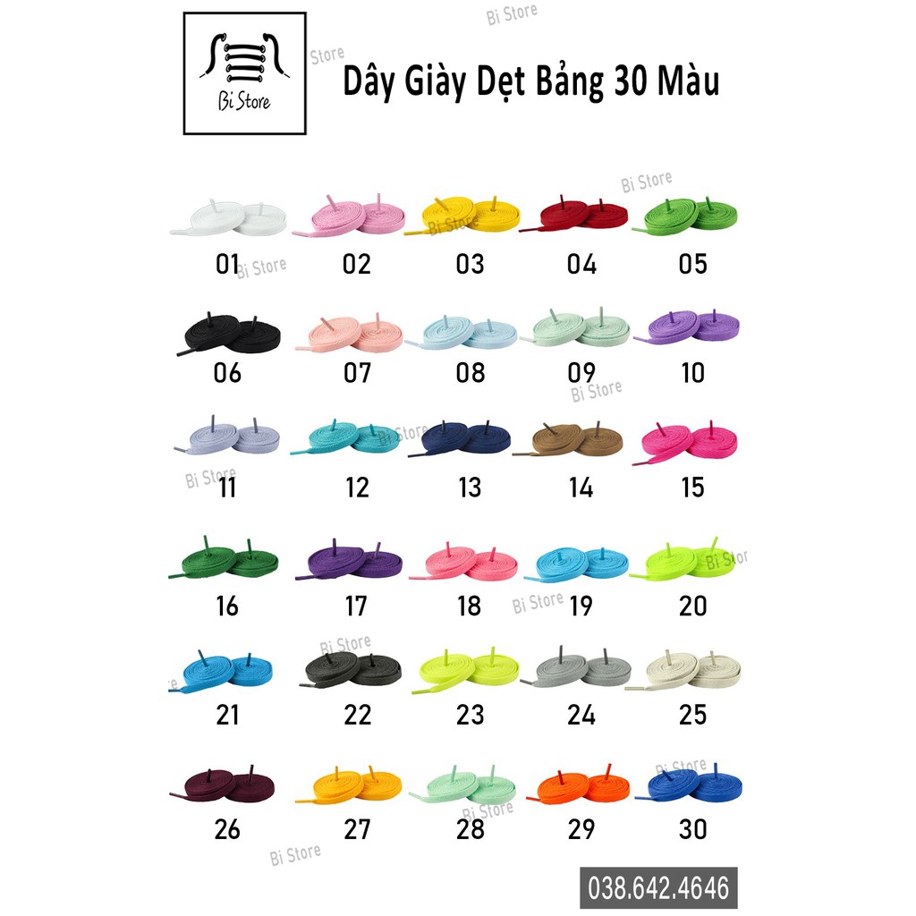 Dây giày dẹt thể thao sneaker giành cho mọi loại giày [𝟬𝟭 - 𝟭𝟱] [𝗕𝗮̉𝗻𝗴 𝟯𝟬 𝗺𝗮̀𝘂] [𝗕𝗮́𝗻 𝘁𝗵𝗲𝗼 𝗰𝗮̣̆𝗽]