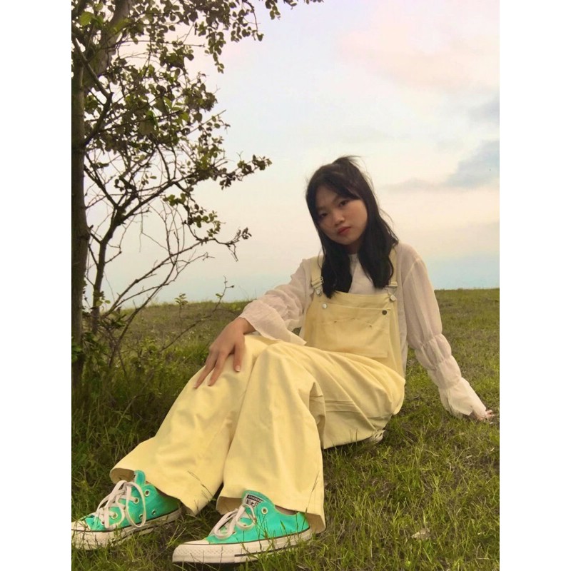 [HOT] ( ảnh thật ) Quần Yếm dài rộng suông màu vàng sữa nhạt/ bơ phong cách ulzzang dễ thương | BigBuy360 - bigbuy360.vn