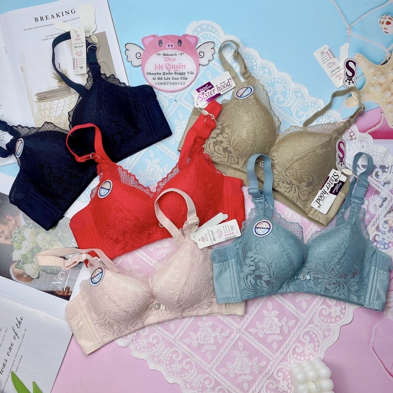 Áo ngực Thái Lan Sister Hood , áo lót ren nâng ngực mút vừa 2cm không gọng định hình