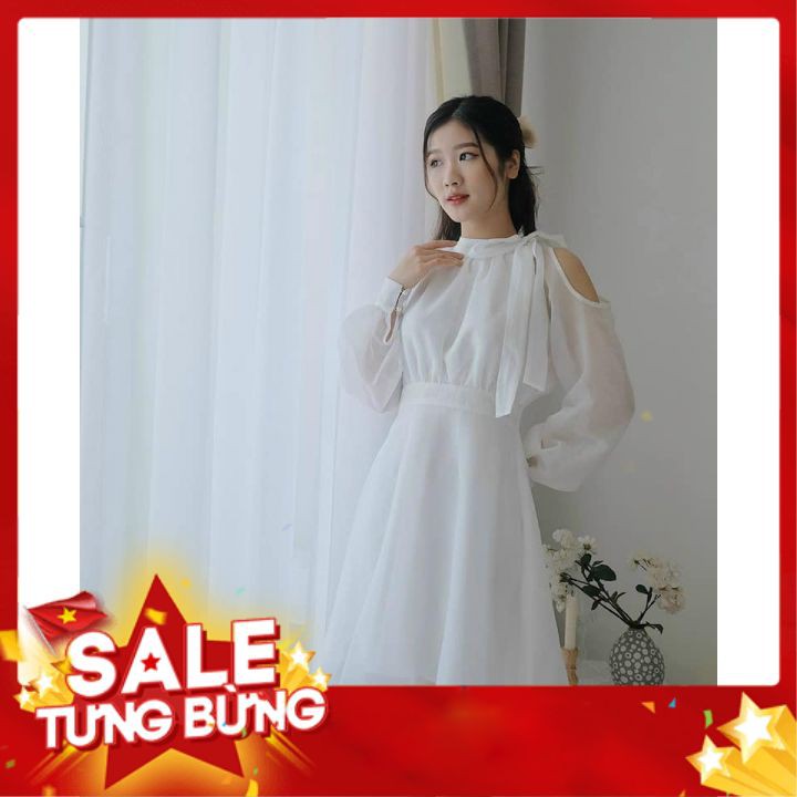 ĐẦM TRẮNG TAY DÀI KHOÉT VAI🌸200