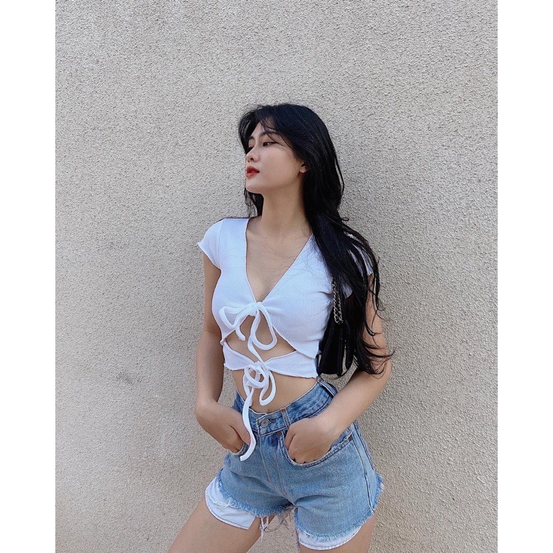 RINNIE CROPTOP  ÁO CROPTOP TAY NGẮN THẮT NƠ SEXY ❤️