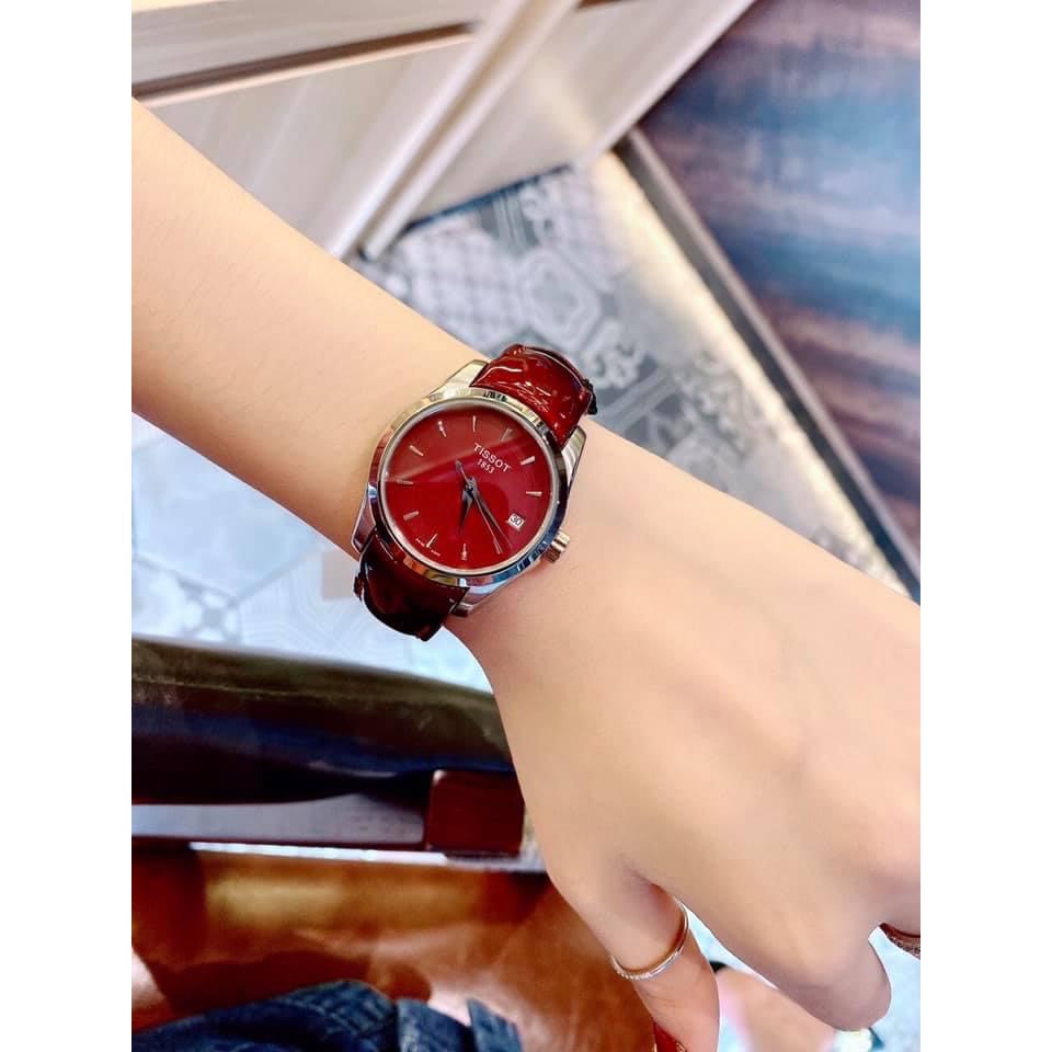 Đồng hồ  nữ đỏ mận khóa thông minh mặt tròn dây da- Bảo hành 12 tháng -Tặng kèm pin | BigBuy360 - bigbuy360.vn