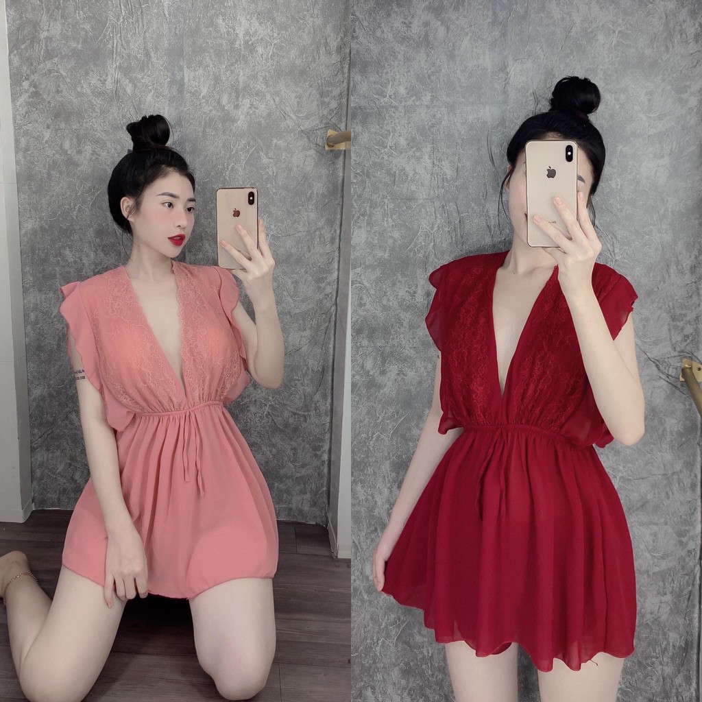 Váy ngủ voan sexy❣️FREESHI❣️Đầm ngủ sexy Voan cao cấp+ mút rời+ quần