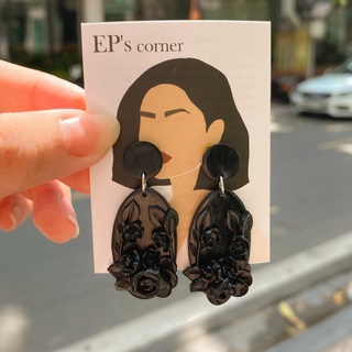 Khuyên tai đất sét nung Polymer Clay (Black Tone)