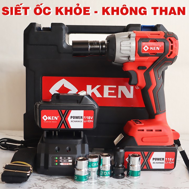 [ TẶNG 6 ĐẦU KHẨU ] MÁY SIẾT BULONG  KEN ĐẦU 2 TRONG 1 - 118V -   KHÔNG CHỔI THAN- CÓ SẴN 2 PIN