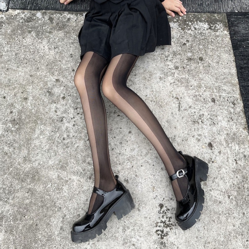 Quần Tất Vải Lụa Đen Phối Kẻ Sọc Dọc Phong Cách Lolita Dành Cho Nữ