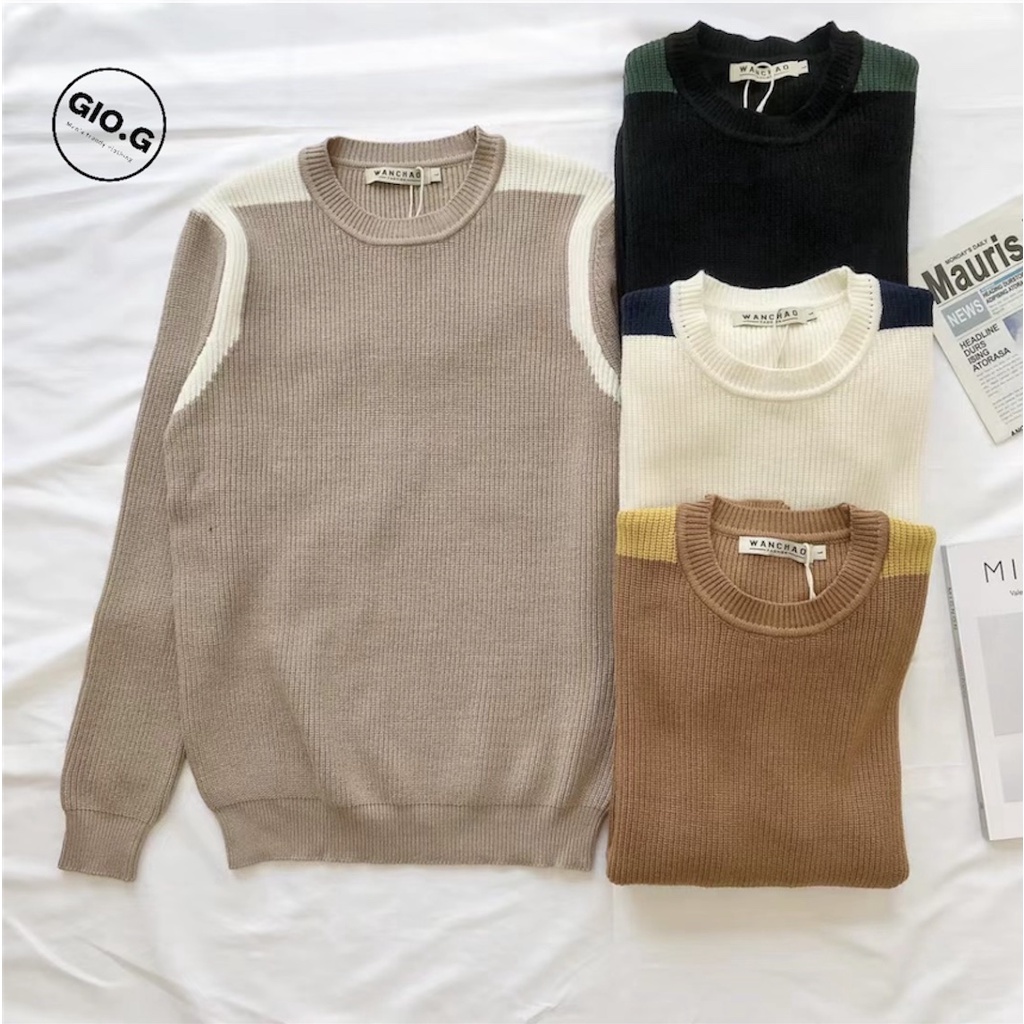 Áo Len Nam họa tiết kẻ sọc vai, nam tính - AL001
